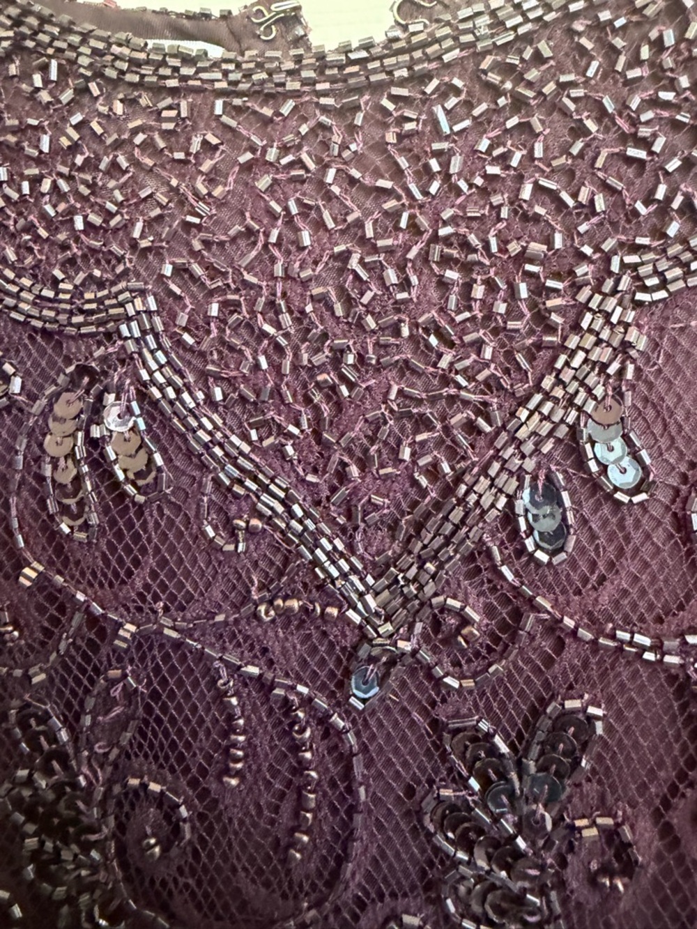 Vintage Eggplant Short Sleeve Beaded Formal Dress. Brilliante by JA - Picture 6 of 7